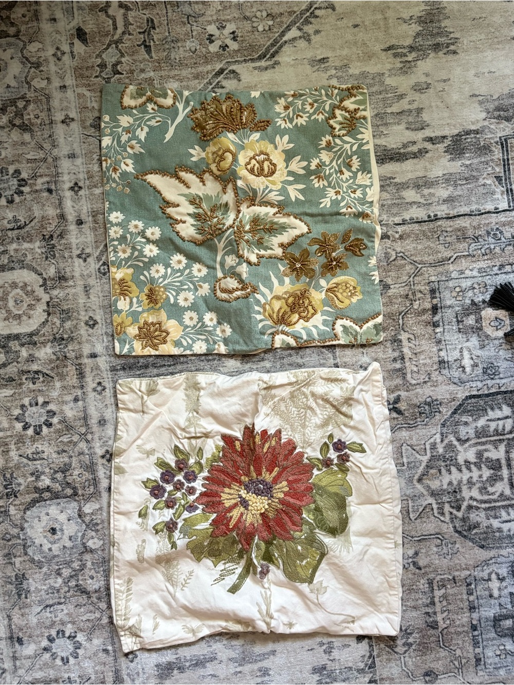 Pottery Barn throw wooden bead pillows bundle 18x18 floral 100% cotton